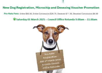 Pro Rata Dog Registration Microchip & Desexing Voucher on Saturday 01 Mar 25 Council Rotunda