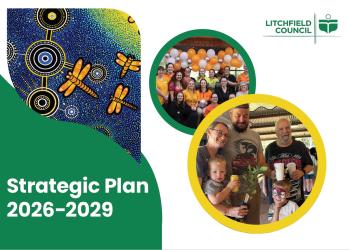The cover of the Strategic Plan 2026-2029 featuring photos of people from around the Litchfield community.