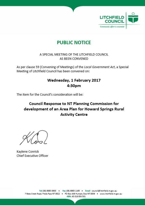 Special Meeting of Council - January 2017