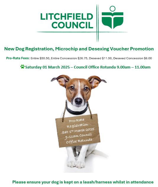 Pro Rata Dog Registration Microchip & Desexing Voucher on Saturday 01 Mar 25 Council Rotunda